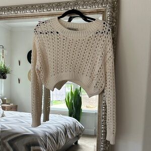 Urban Outfitters Cream Cropped Knit Sweater